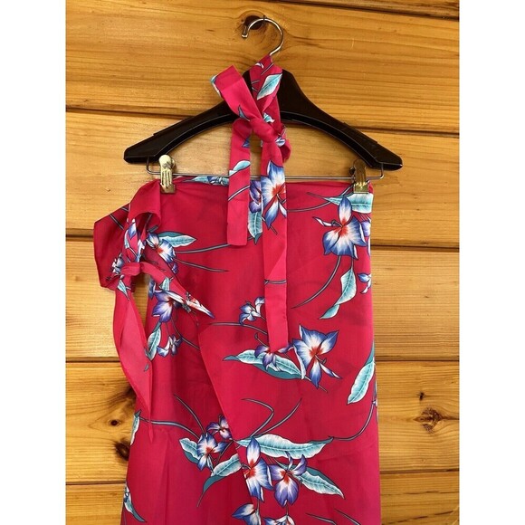 Vintage Helena's Pink Tropical Floral Hawaiian Maxi Wrap Skirt One Size - Picture 3 of 4